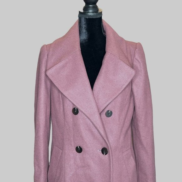 Kenneth Cole Jacket Womens 10 Pink Wool Blend Trench Double Breasted Coat - Picture 4 of 16